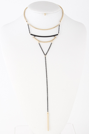 Cut Bar Collar Chain Long Drop Necklace 5FBI4